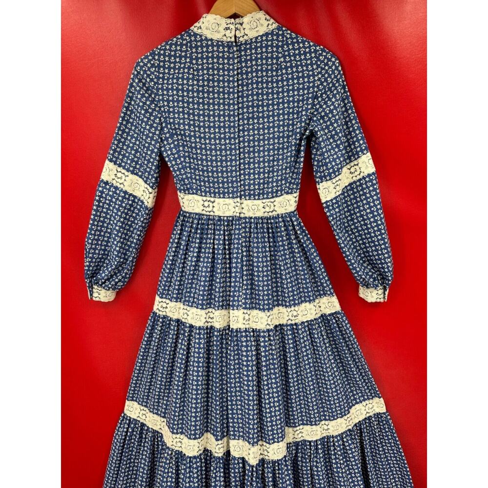Vintage Victor Costa Calico Lace Cotton Hippie Mazi Dress Size XS to S - Picture 11 of 16